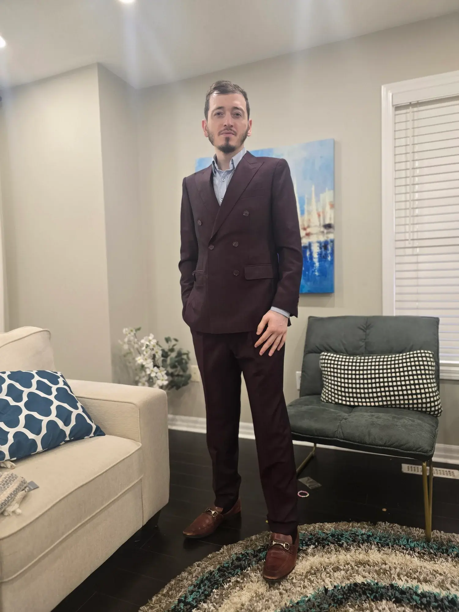 Burgundy double-breasted suit