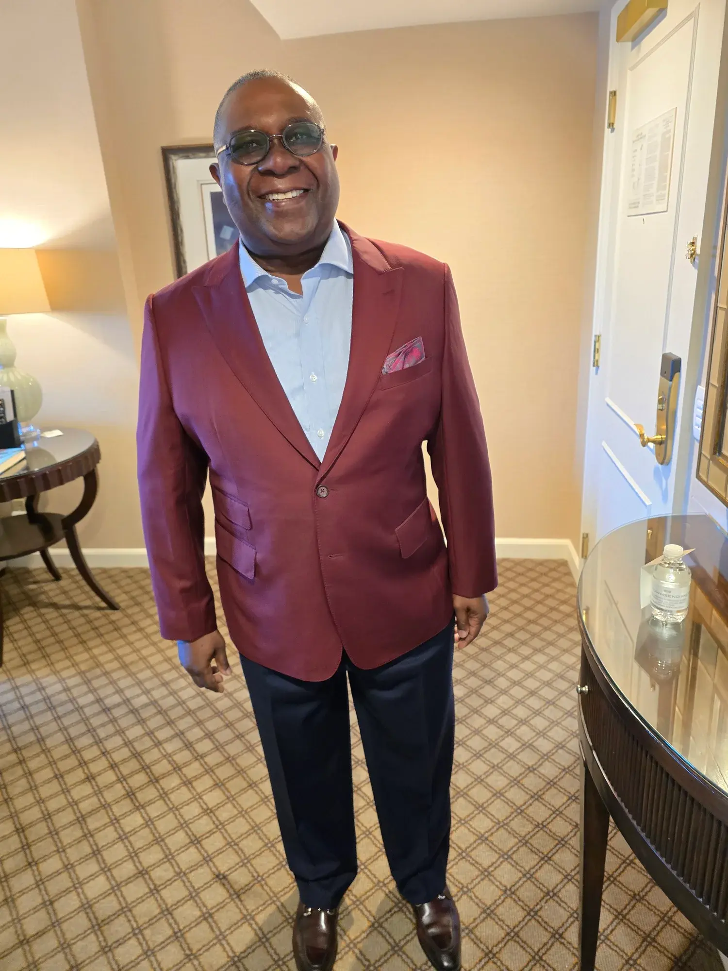 Burgundy jacket portrait