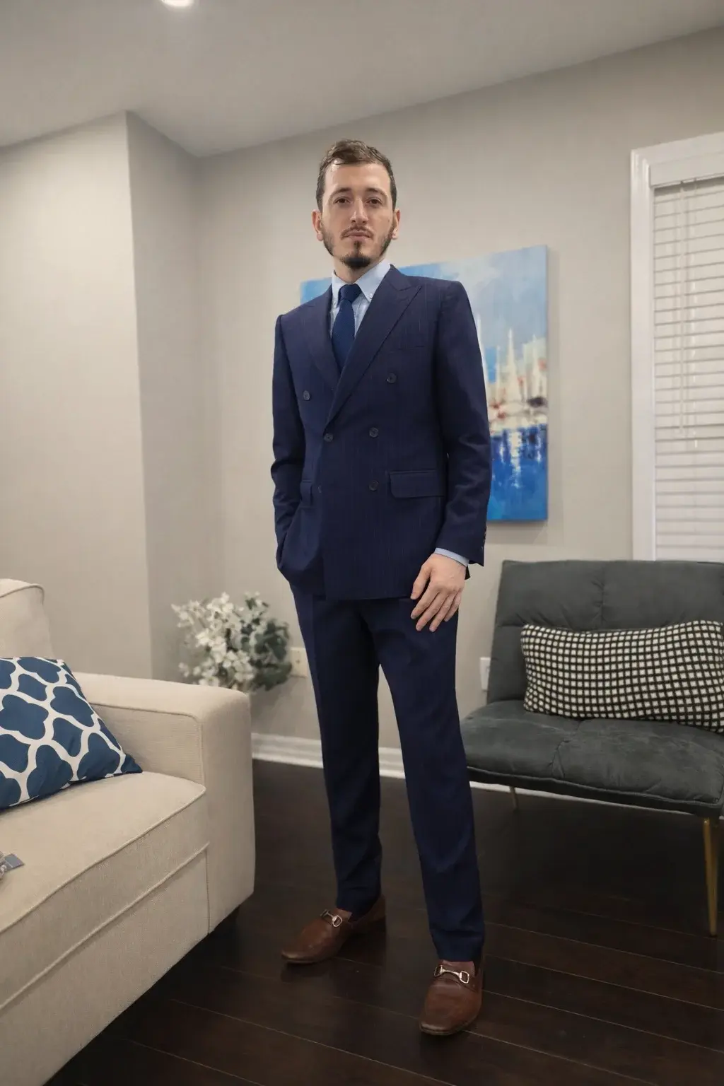 Navy double-breasted suit